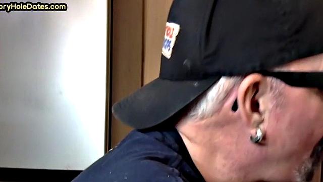 Gloryhole DILF sucks cock in closeup homemade sex