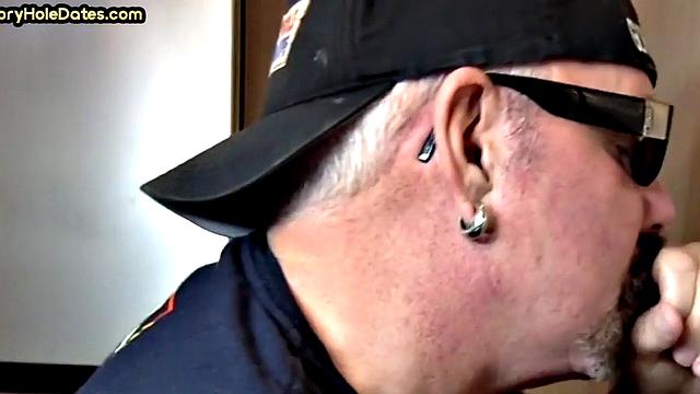 Gloryhole DILF sucks cock in closeup homemade sex