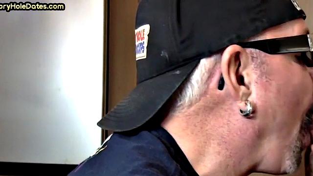 Gloryhole DILF sucks cock in closeup homemade sex