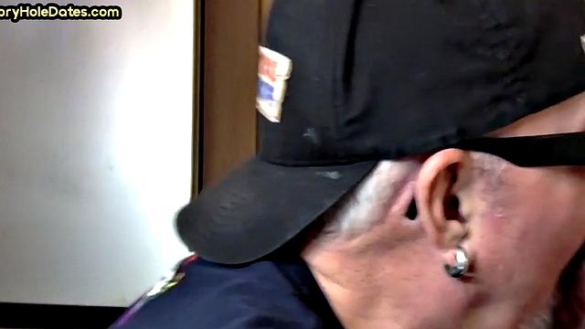 Gloryhole DILF sucks cock in closeup homemade sex