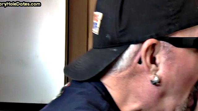 Gloryhole DILF sucks cock in closeup homemade sex