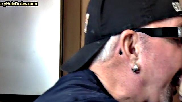 Gloryhole DILF sucks cock in closeup homemade sex