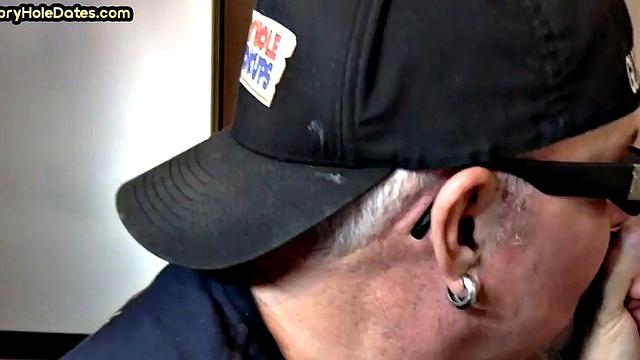 Gloryhole DILF sucks cock in closeup homemade sex