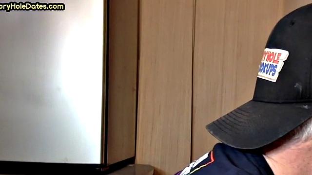 Gloryhole DILF sucks cock in closeup homemade sex