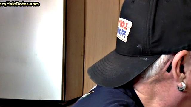 Gloryhole DILF sucks cock in closeup homemade sex