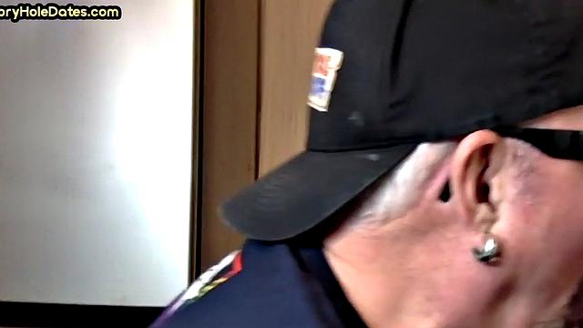 Gloryhole DILF sucks cock in closeup homemade sex