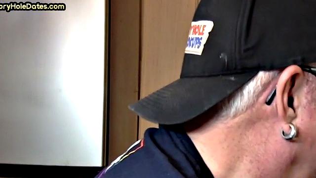 Gloryhole DILF sucks cock in closeup homemade sex