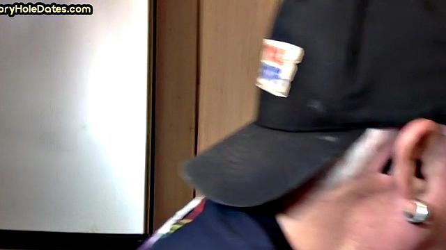 Gloryhole DILF sucks cock in closeup homemade sex