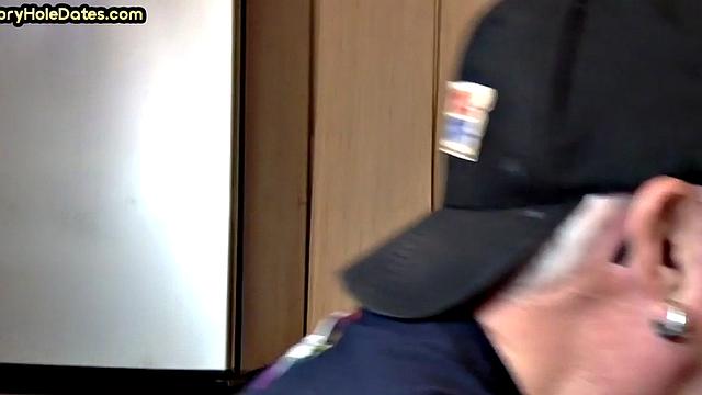 Gloryhole DILF sucks cock in closeup homemade sex