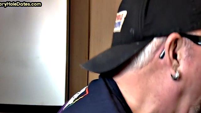 Gloryhole DILF sucks cock in closeup homemade sex