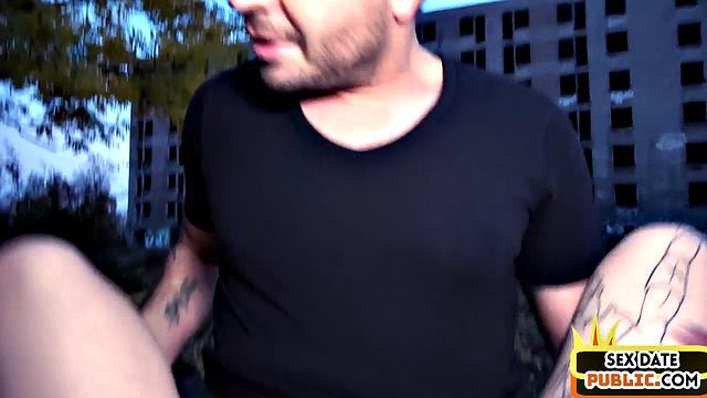 Public Euro tattooed babe fucked outdoors by sex date