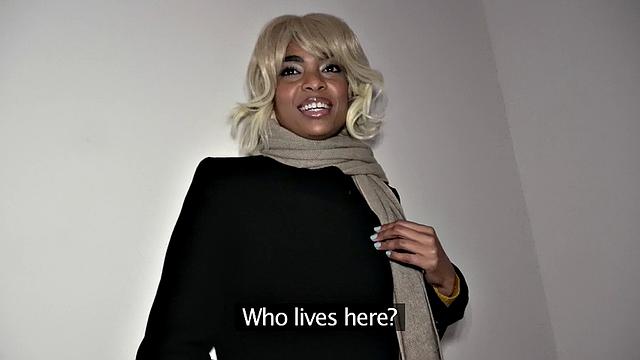 Blonde-haired ebony deepthroats & takes a cumshot on her face in public