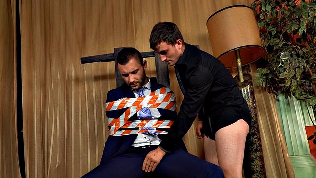 Dominant stud rides tied up BF after sucking cock