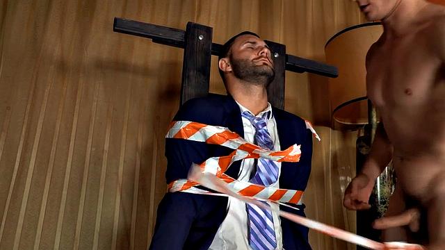 Dominant stud rides tied up BF after sucking cock