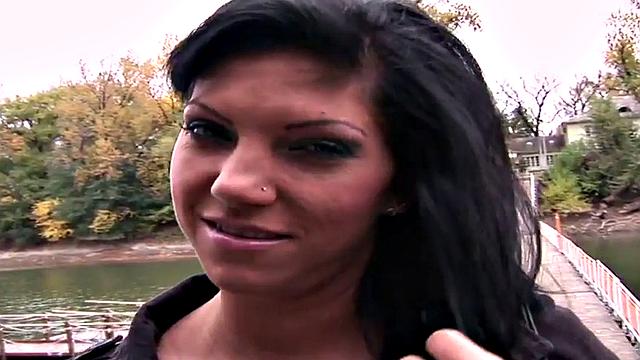 Public babe penetrated by thick cock in wet pussy