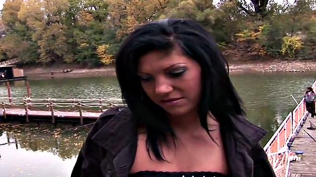 Public babe penetrated by thick cock in wet pussy