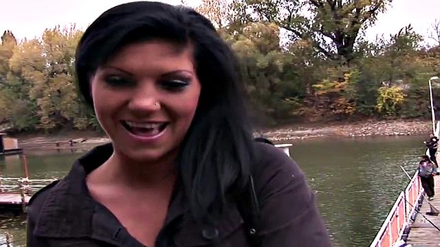 Public babe penetrated by thick cock in wet pussy