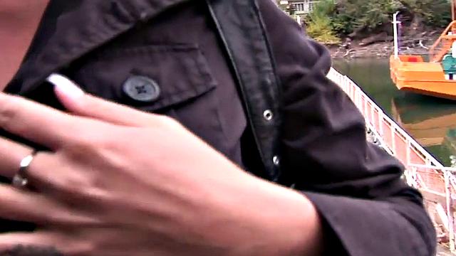 Public babe penetrated by thick cock in wet pussy