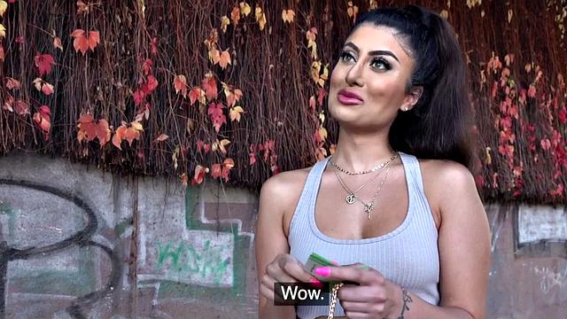 Curvy brunette gets picked up in public and fucked