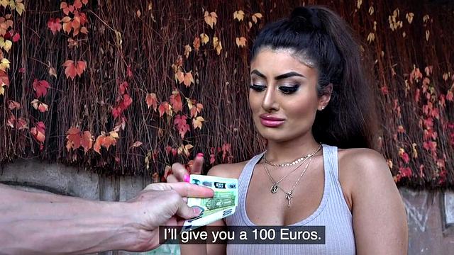 Curvy brunette gets picked up in public and fucked