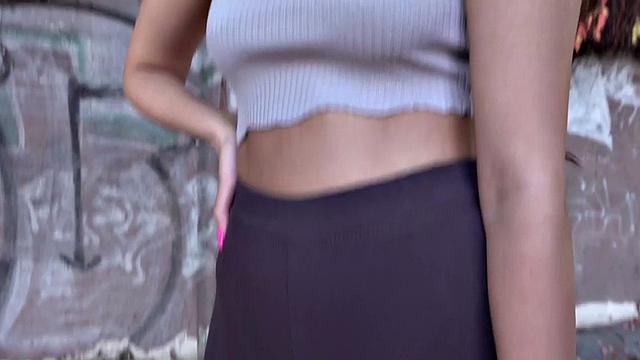 Curvy brunette gets picked up in public and fucked