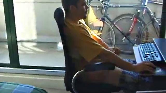 Young Tony returns for another solo session and after pulling off his pants he strokes up a hardon, while watching some porn on his computer. After beating off with determination, Tony jerks out another messy nut.