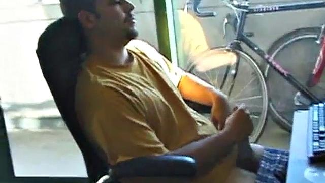 Young Tony returns for another solo session and after pulling off his pants he strokes up a hardon, while watching some porn on his computer. After beating off with determination, Tony jerks out another messy nut.