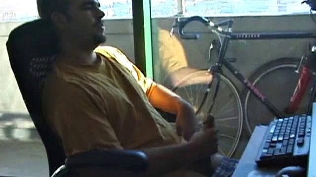 Young Tony returns for another solo session and after pulling off his pants he strokes up a hardon, while watching some porn on his computer. After beating off with determination, Tony jerks out another messy nut.
