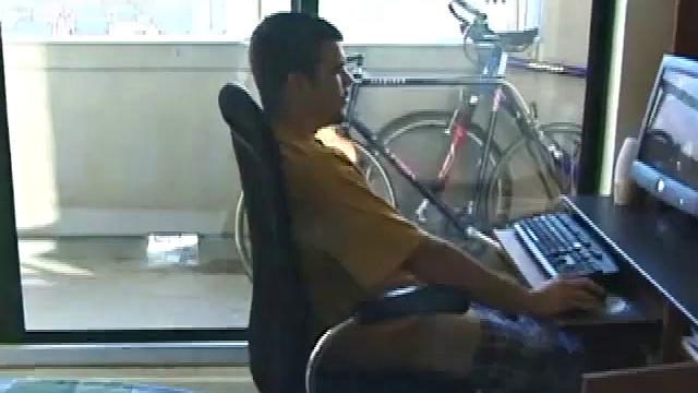 Young Tony returns for another solo session and after pulling off his pants he strokes up a hardon, while watching some porn on his computer. After beating off with determination, Tony jerks out another messy nut.