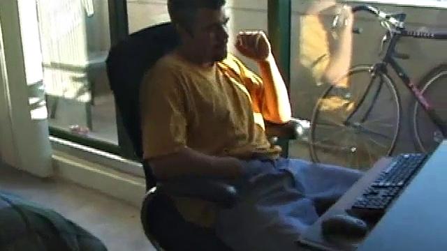 Young Tony returns for another solo session and after pulling off his pants he strokes up a hardon, while watching some porn on his computer. After beating off with determination, Tony jerks out another messy nut.