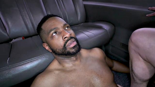 Black straight stud picked up for gay sex in public outdoor van