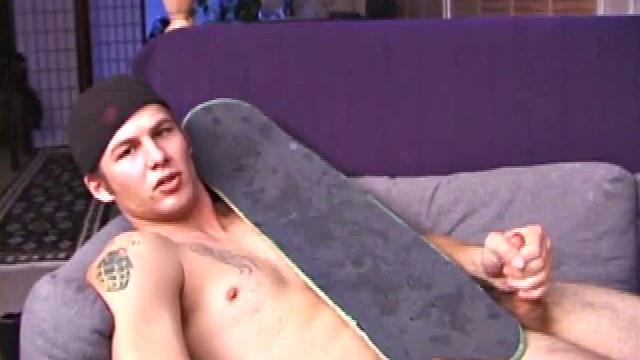 Cocky Stephan strips off his clothes and cues up a video, as he lubes and plays with his cock. After giving himself strokes, Stephan grabs his skateboard and blasts a load onto it