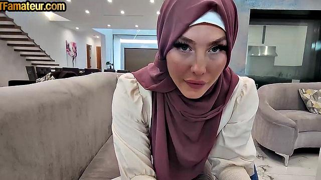 Amateur Arab babe deepthroated and POV fucked for money