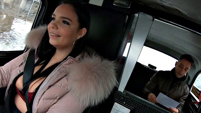 Curvy euro cabbie in stockings gets stuffed in both holes