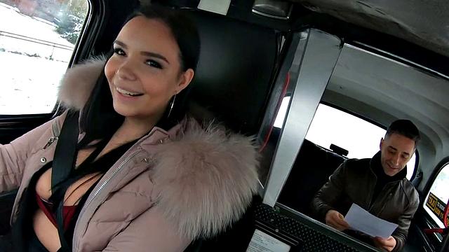 Curvy euro cabbie in stockings gets stuffed in both holes