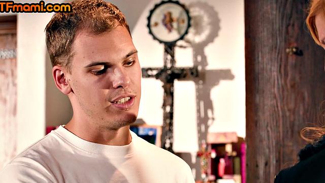 Redhead DTF stepmom pounded in 3some while throating