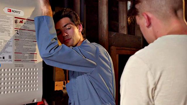 Cocksucking jock banging handyman until cumshot