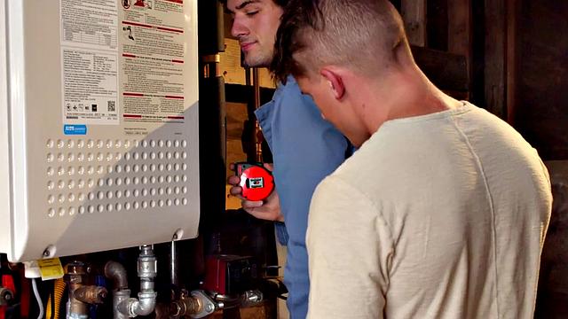 Cocksucking jock banging handyman until cumshot