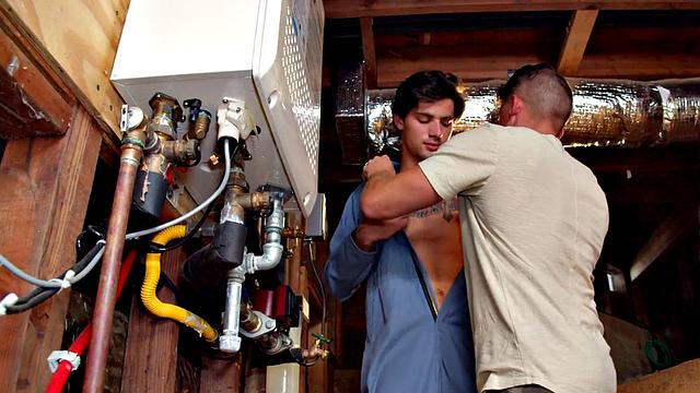 Cocksucking jock banging handyman until cumshot