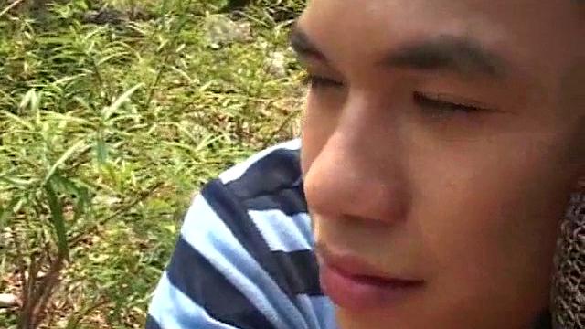 Twink Asian sucks before outdoor doggystyle