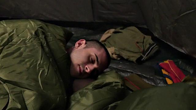 Newbie scout sharing muscled jocks in outdoor 3some