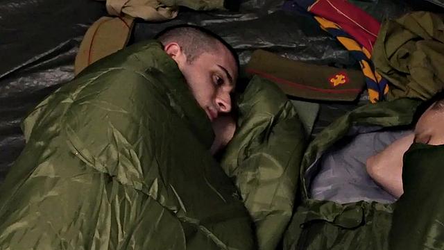 Newbie scout sharing muscled jocks in outdoor 3some