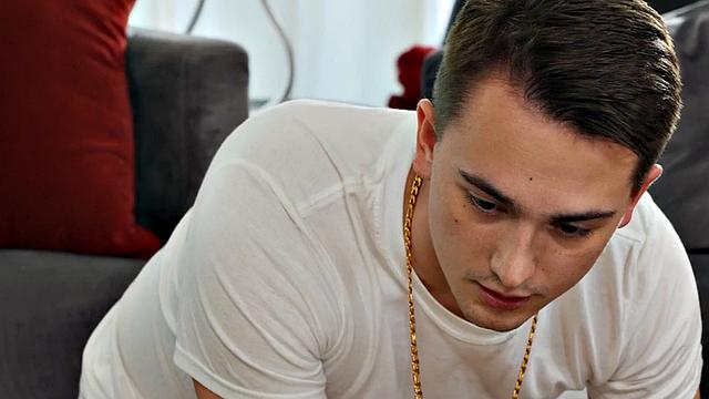 Tattooed shemale fucked by male in anal hole