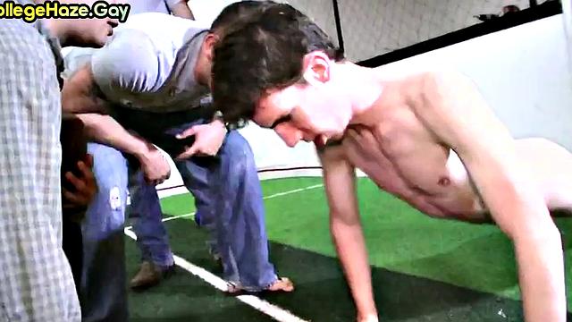 Sportive guy fucked in locker room for fraternity entrance