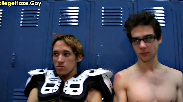 Sportive guy fucked in locker room for fraternity entrance