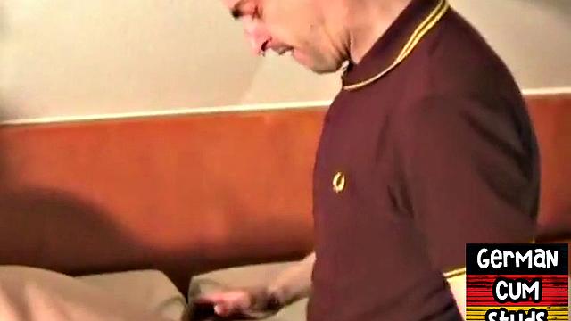 German gaydaddy barebacks gay asshole in 3some