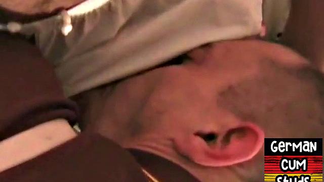 German gaydaddy barebacks gay asshole in 3some