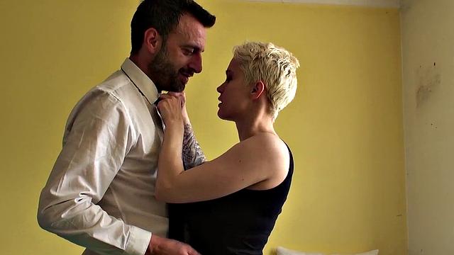 Pixie subslut Mila Milan fed jizz after anal pounding