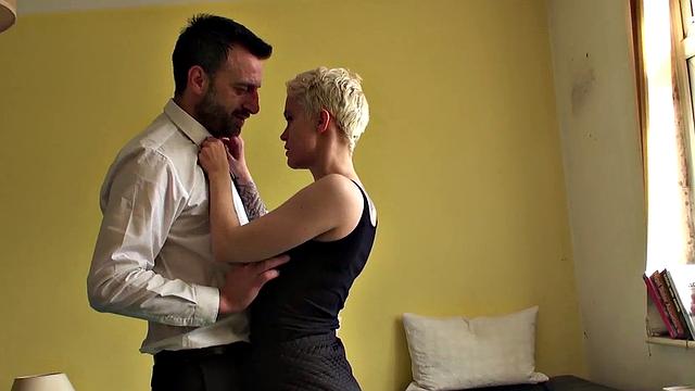 Pixie subslut Mila Milan fed jizz after anal pounding