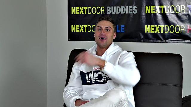 Ripped hunk strokes his oiled stiff dick at casting